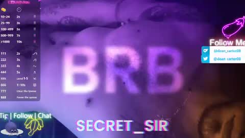 Snapshot of secret_sir chatting on 07-19-26, 11:19 Dean Carter online show from 07-19-26, 11:19